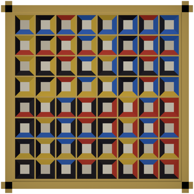 The Enochian Earth board, dominated by green and dark pyramid squares carrying zodiac and elemental sigils.